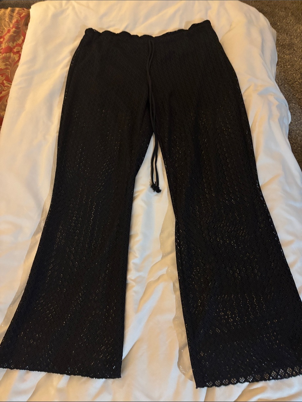 Rue21 Black Crochet Wide-Leg Drawstring Pants